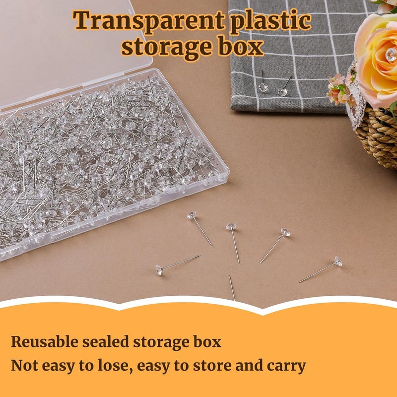 SOCNITC 600 Pcs Bouquet Pins, Straight Diamond Pin, 1.5inch Corsages Pins, Sewing Corsages Flower Pin, Floral Diamond Needle, Crystal Diamond Head for Wedding Jewelry Decoration (8mm*38mm - Image 3